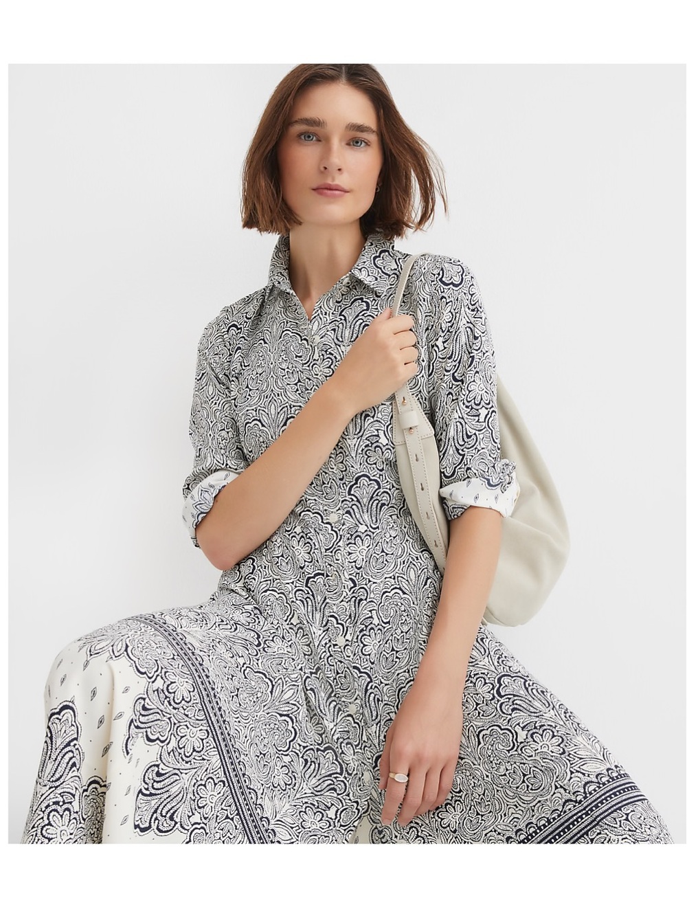 LOFT Navy and Ivory Paisley Maxi Dress
